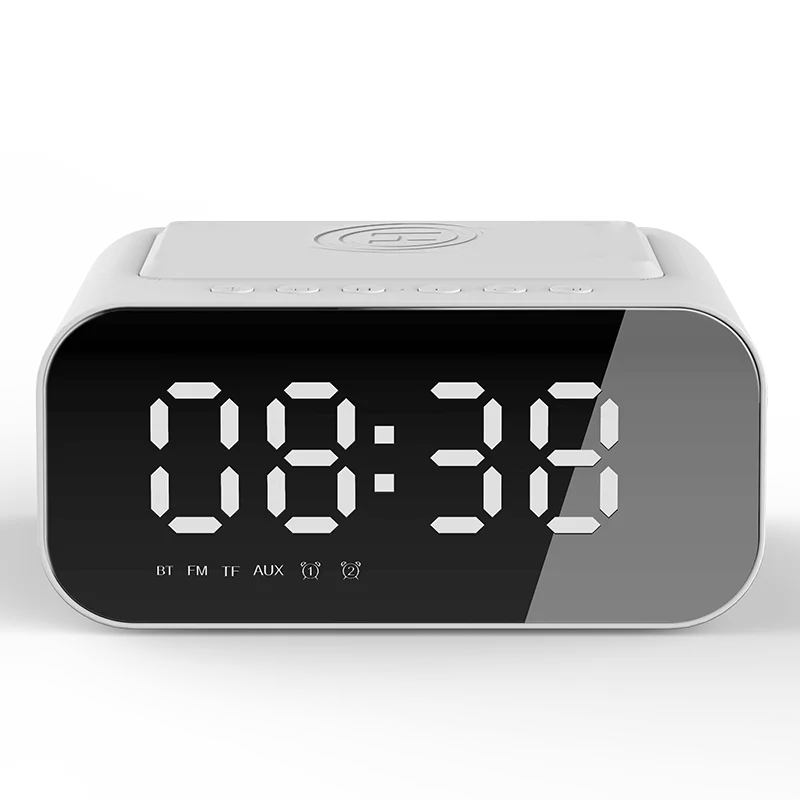 Digital Alarm Clock Bluetooth Speaker FM Radio Wireless Charger Phone