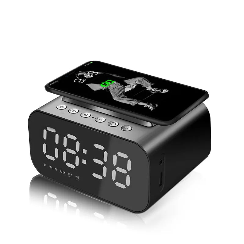 Digital Alarm Clock Bluetooth Speaker FM Radio Wireless Charger Phone