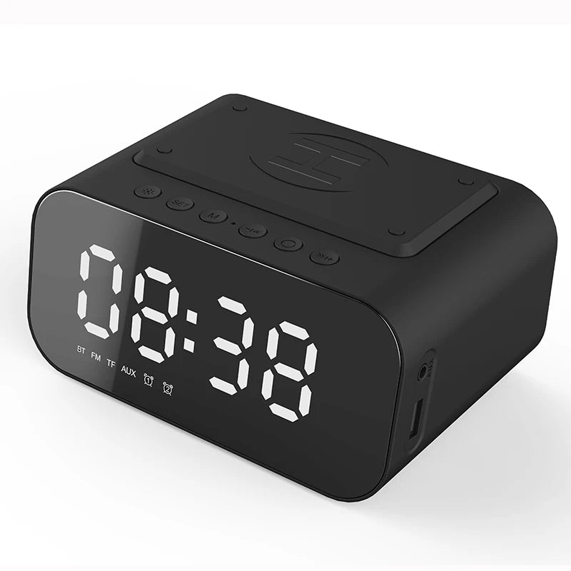 Digital Alarm Clock Bluetooth Speaker FM Radio Wireless Charger Phone