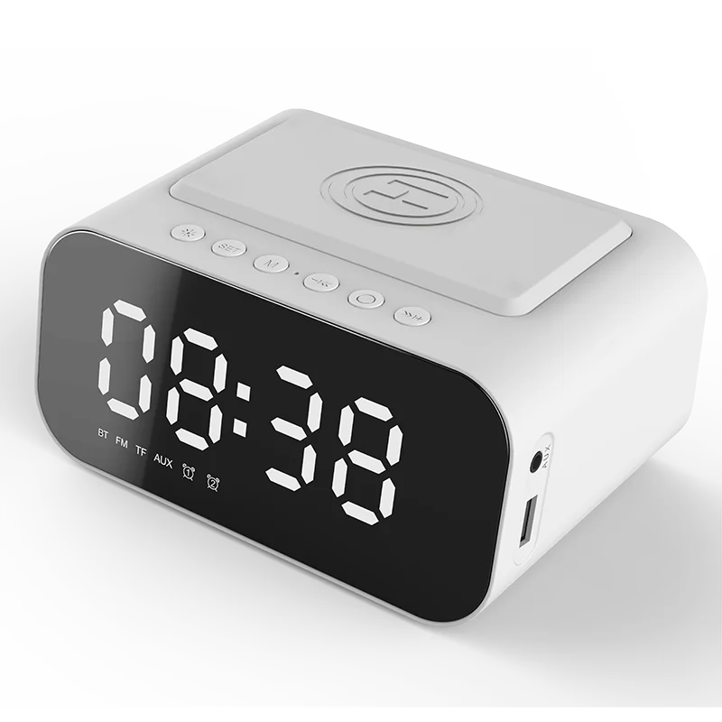 Digital Alarm Clock Bluetooth Speaker FM Radio Wireless Charger Phone