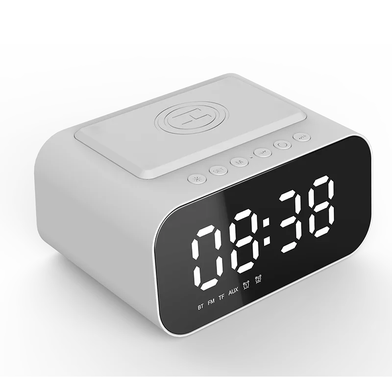 Digital Alarm Clock Bluetooth Speaker FM Radio Wireless Charger Phone