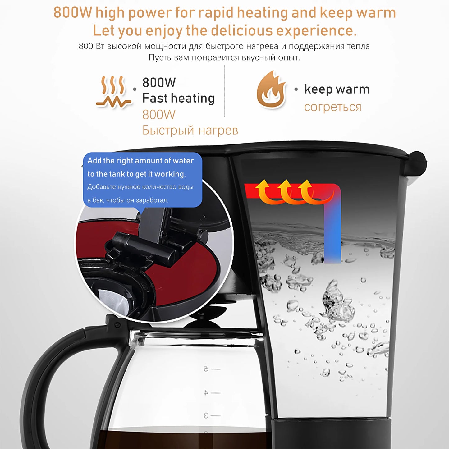 1.25L Electric Drip Coffee Maker 800W Household Coffee Machine