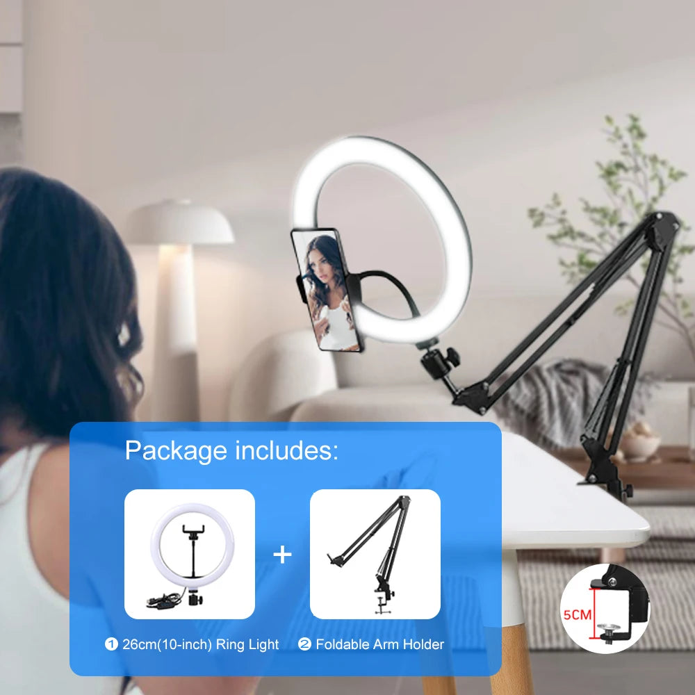 10" 26cm LED Ring Light Selfie Photography Video Light With Mobile