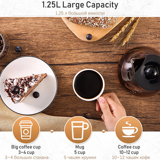 1.25L Electric Drip Coffee Maker 800W Household Coffee Machine